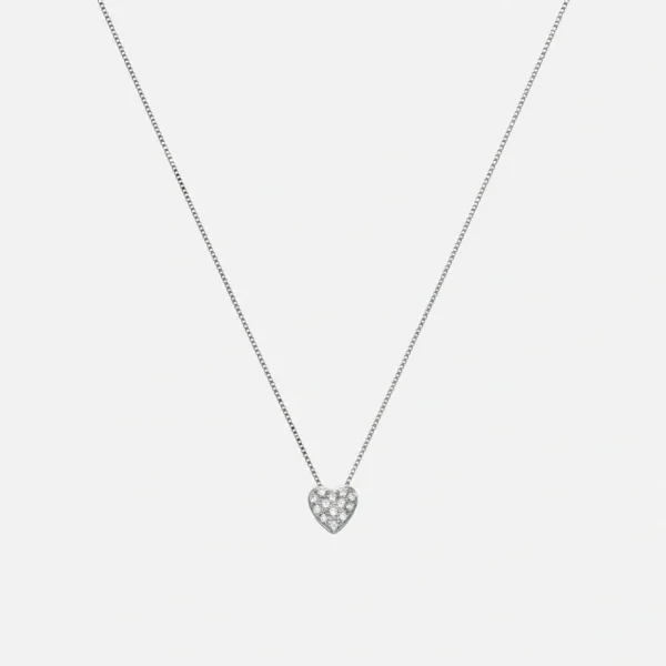 GDG Jewels collana quadratina in oro bianco con pendente a cuore e diamanti