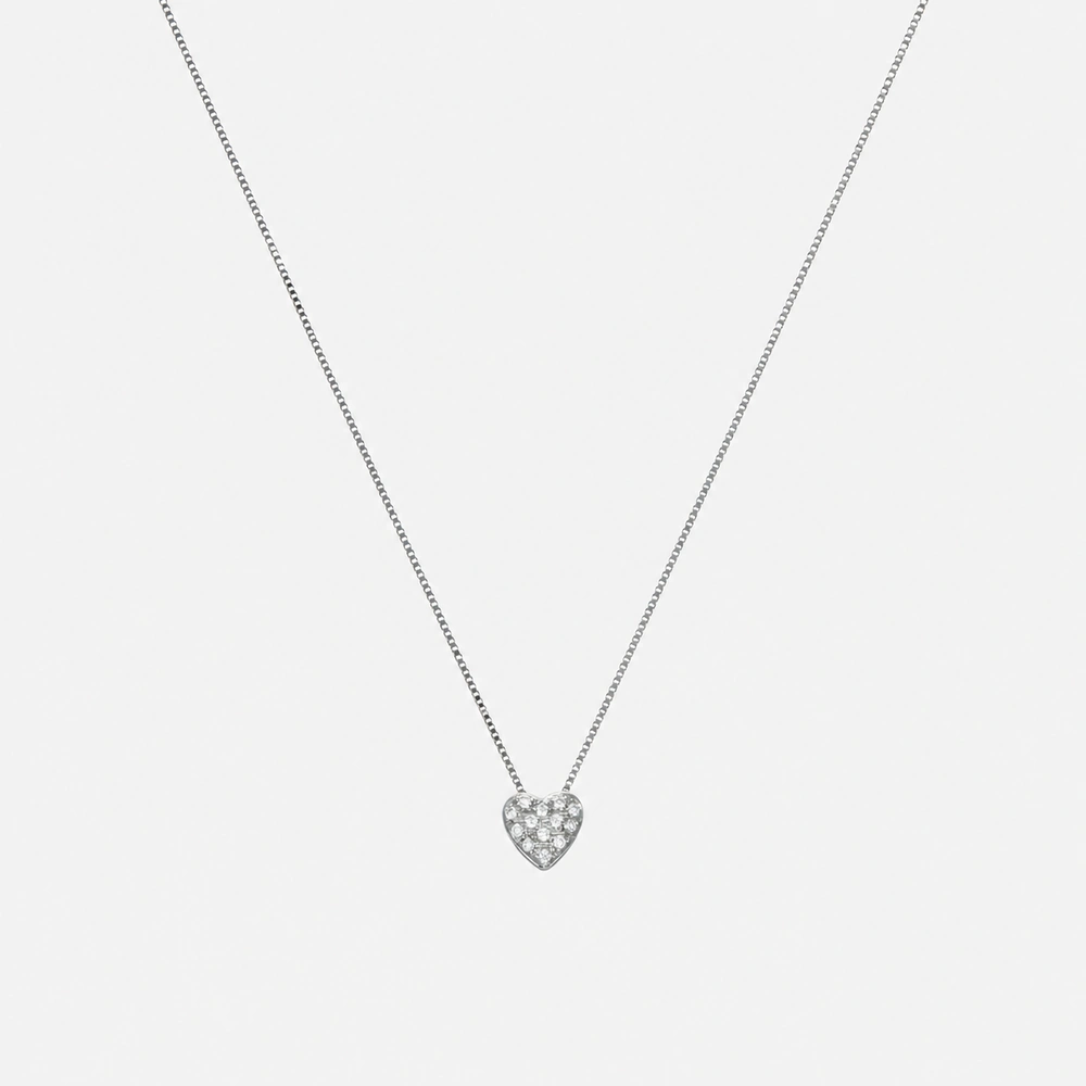 GDG Jewels collana quadratina in oro bianco con pendente a cuore e diamanti