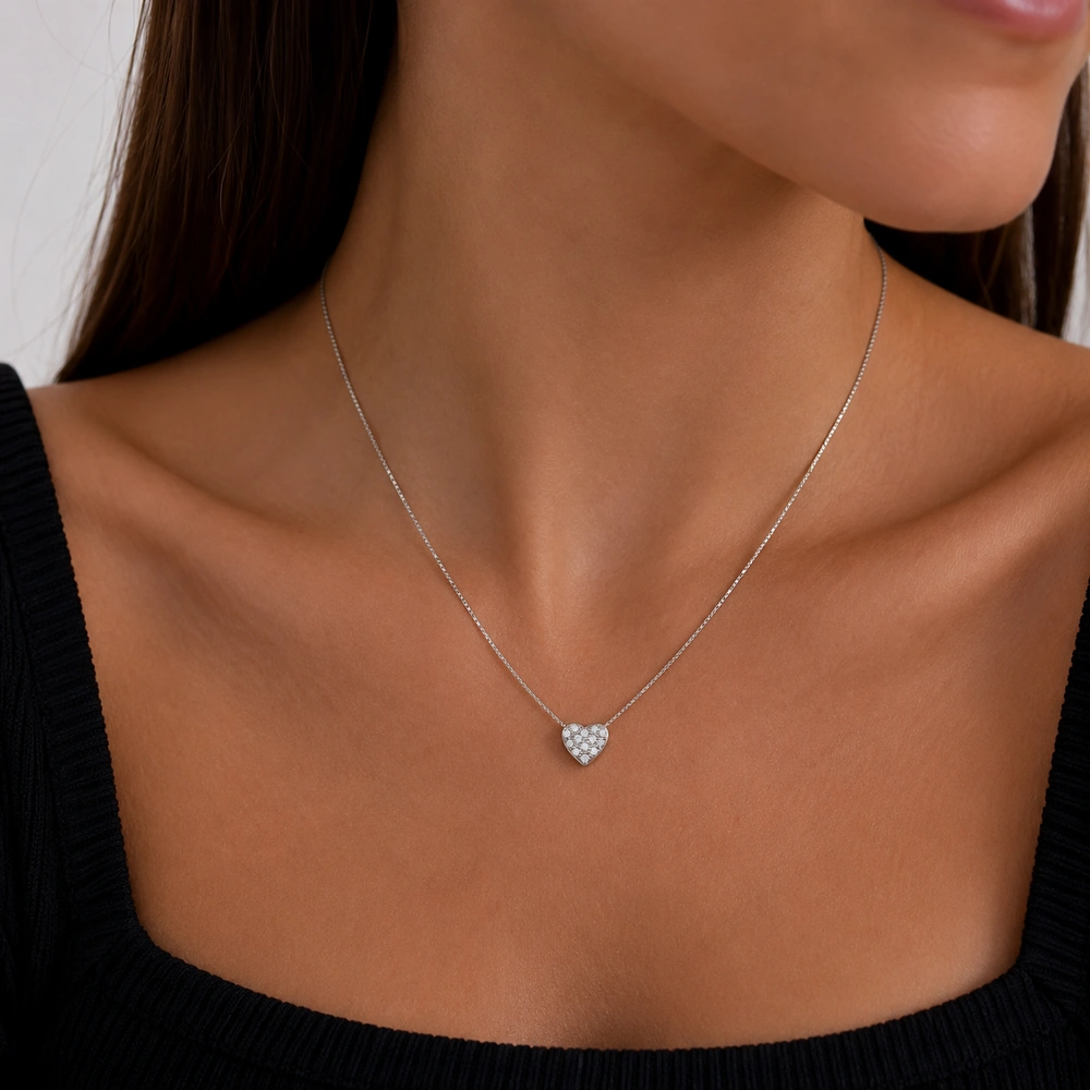 GDG Jewels collana quadratina in oro bianco con pendente a cuore e diamanti - Image 2