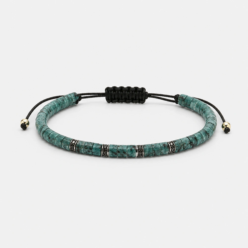 Dalù Bracciale a pallini in oro bianco con diamanti ct 0.16 ed ematite celesti