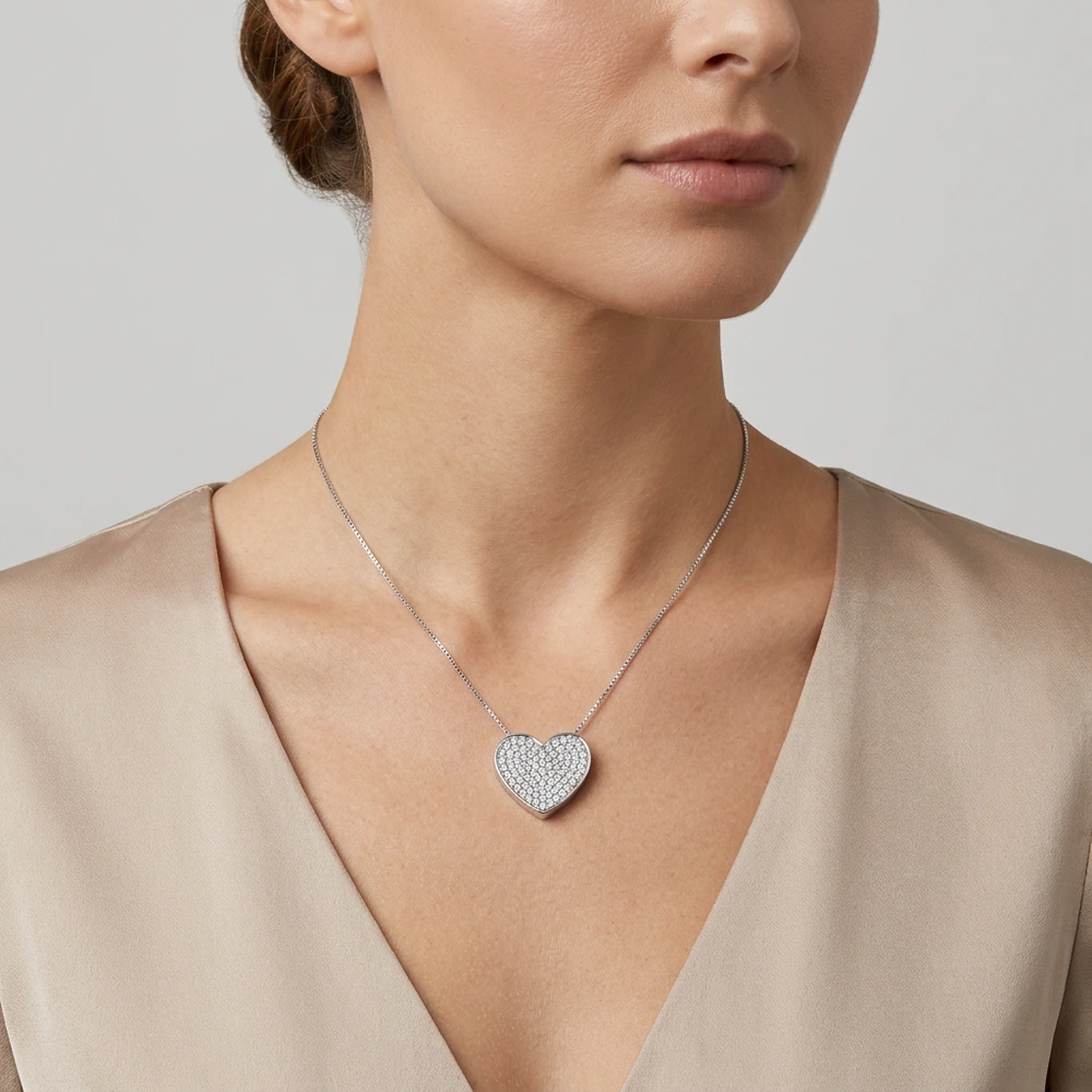 I Gioielli Del Sole Collana veneziana con cuore in oro bianco e diamanti - Image 2