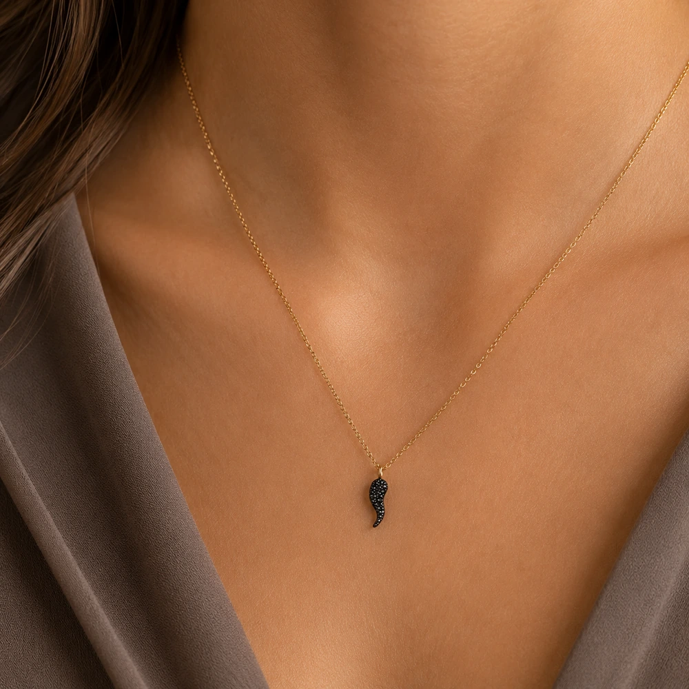 Dalù Collana a catena con corno in oro rosa con diamanti neri ct 0.16 - Image 2
