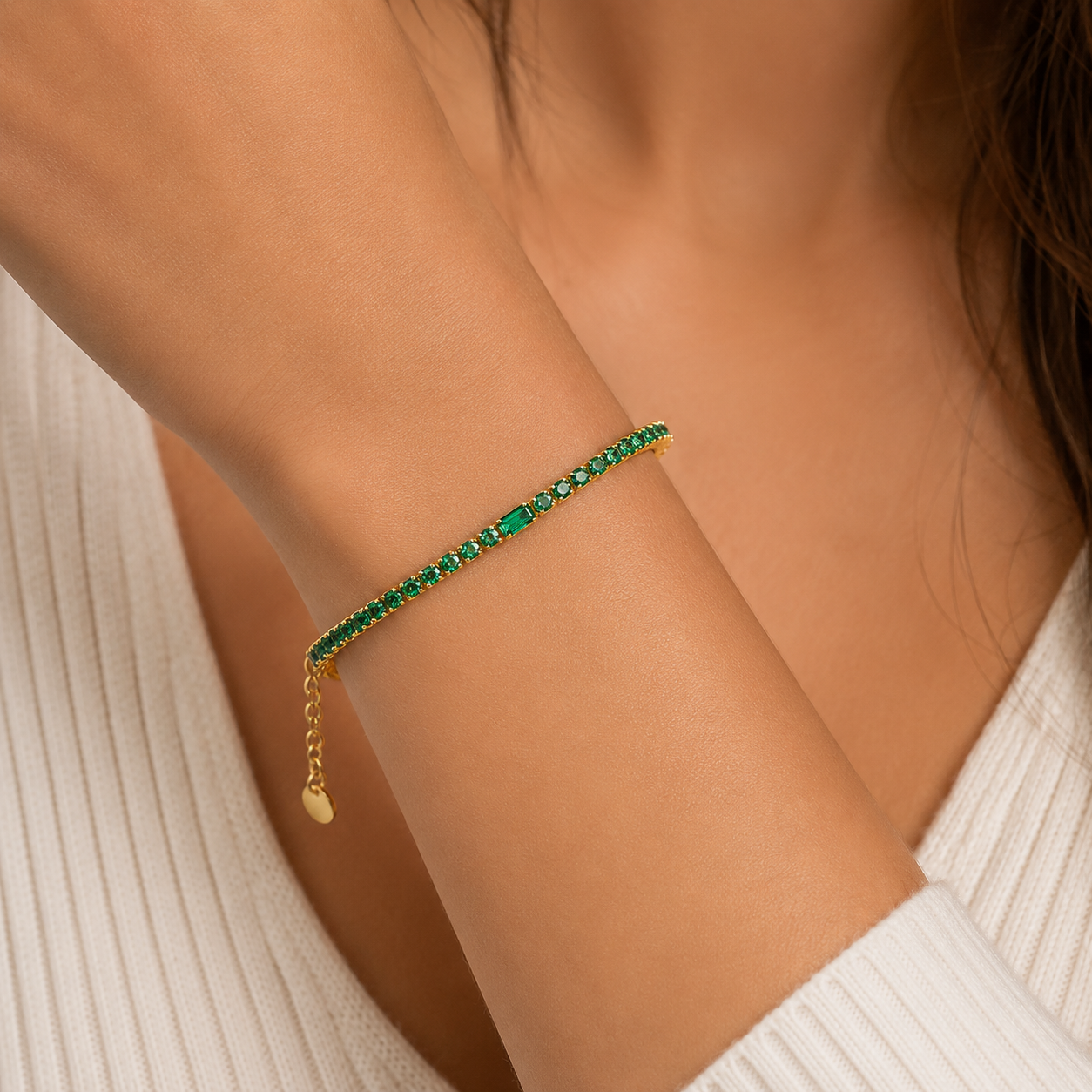 GDG Jewels bracciale tennis dorato con zirconi verdi da 19 cm - Image 2