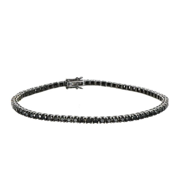 GDG Jewels bracciale tennis in oro bianco 750 brunito con diamanti neri