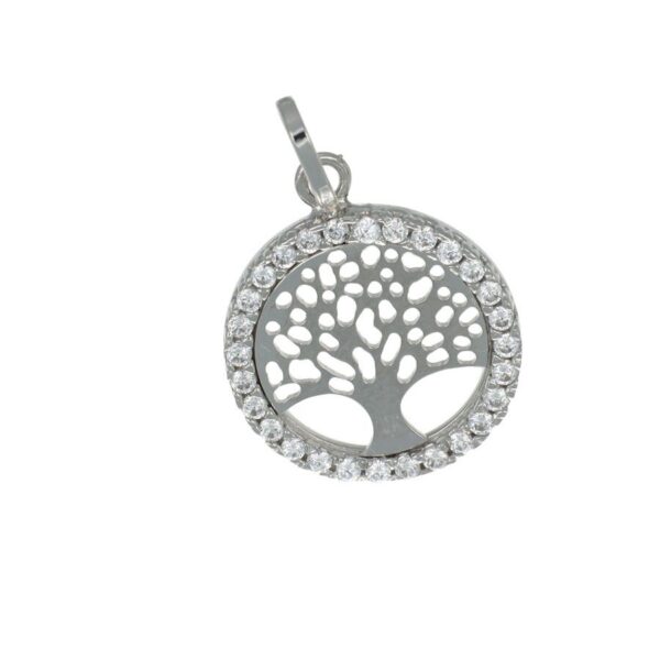 Facco Ciondolo albero della vita in oro bianco con zirconi bianchi