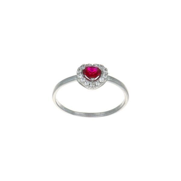 Facco Anello cuore in oro bianco con zirconi rosso rubino e bianchi