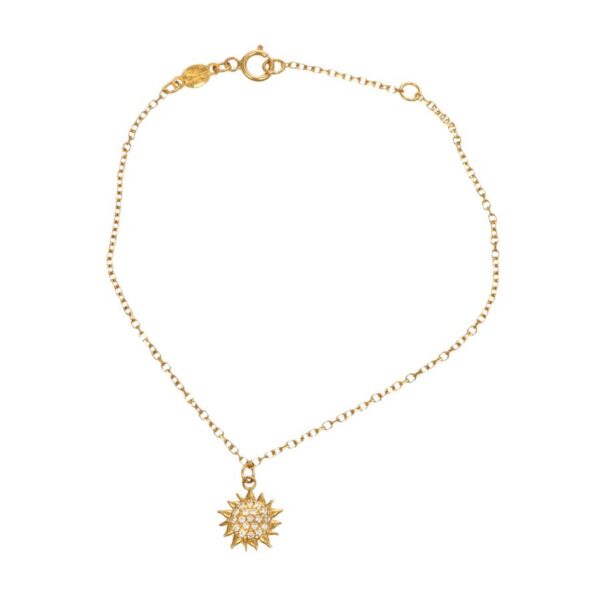 Facco Bracciale catena con ciondolo sole in oro giallo con zirconi bianchi