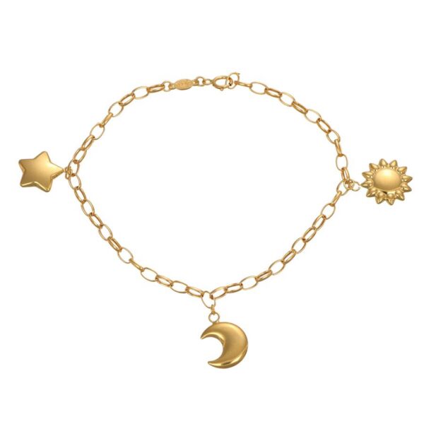 Facco Bracciale catena con ciondoli sole, stella e luna in oro giallo