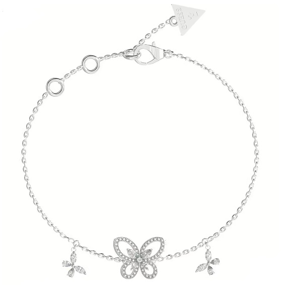 Guess Collana a catena con ciondoli farfalle con zirconi bianchi
