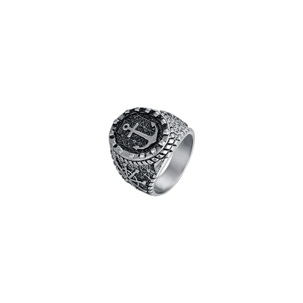 Luca Barra Anello sigillo con ancora nero