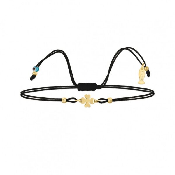 Kurshuni Bracciale corda in argento con quadrifoglio dorato