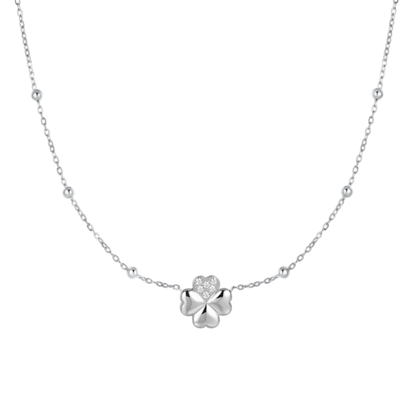Luca Barra Collana con quadrifoglio e zirconi bianchi