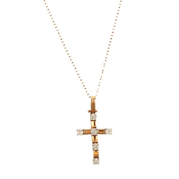 Dalù Collana a catena con croce in oro rosa con diamanti ct 0,12