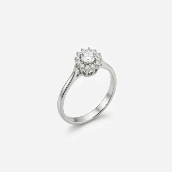 GDG Jewels anello a fiore in oro bianco con diamanti misura 13.5