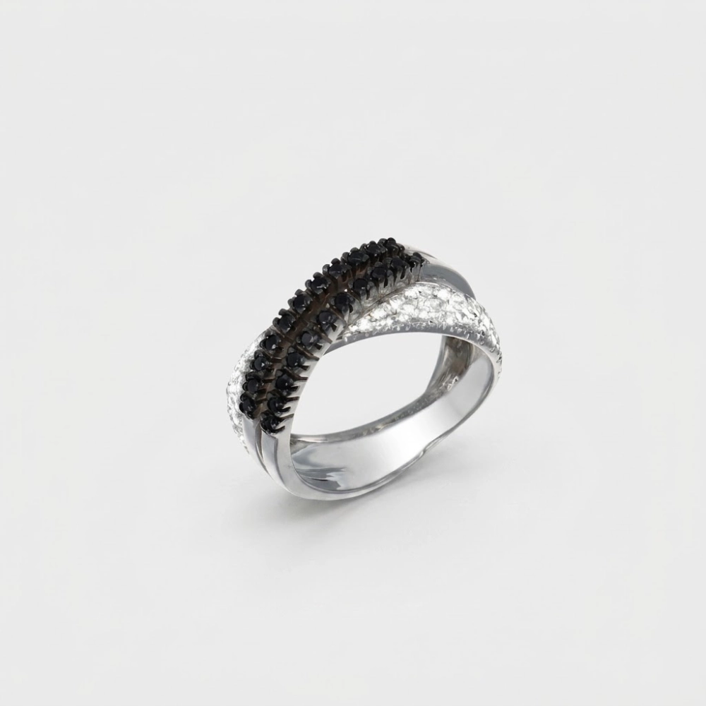 GDG Jewels anello fascia in oro bianco con diamanti neri e bianchi mis.13