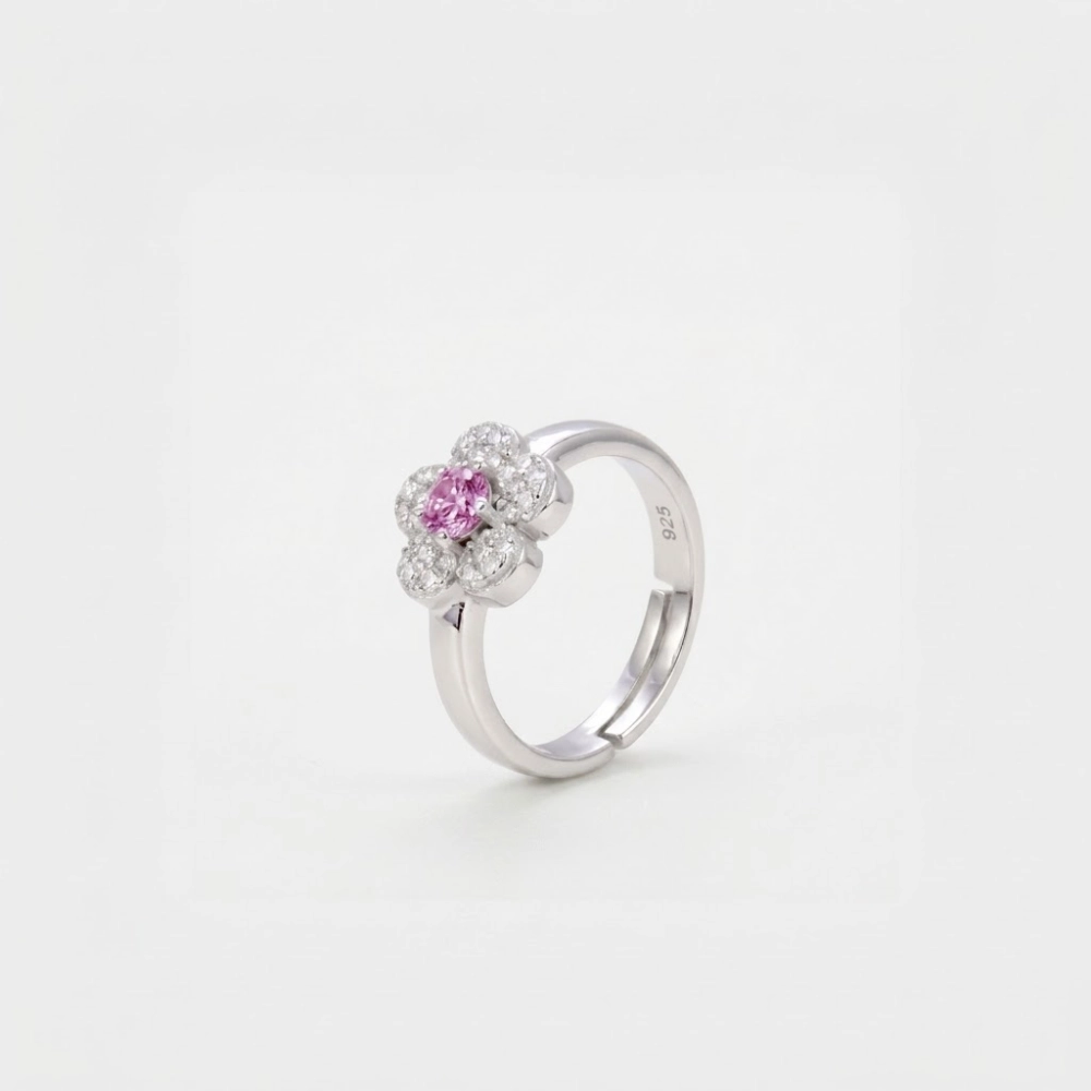 GDG jewels anello a fiore in argento con zirconi rosa