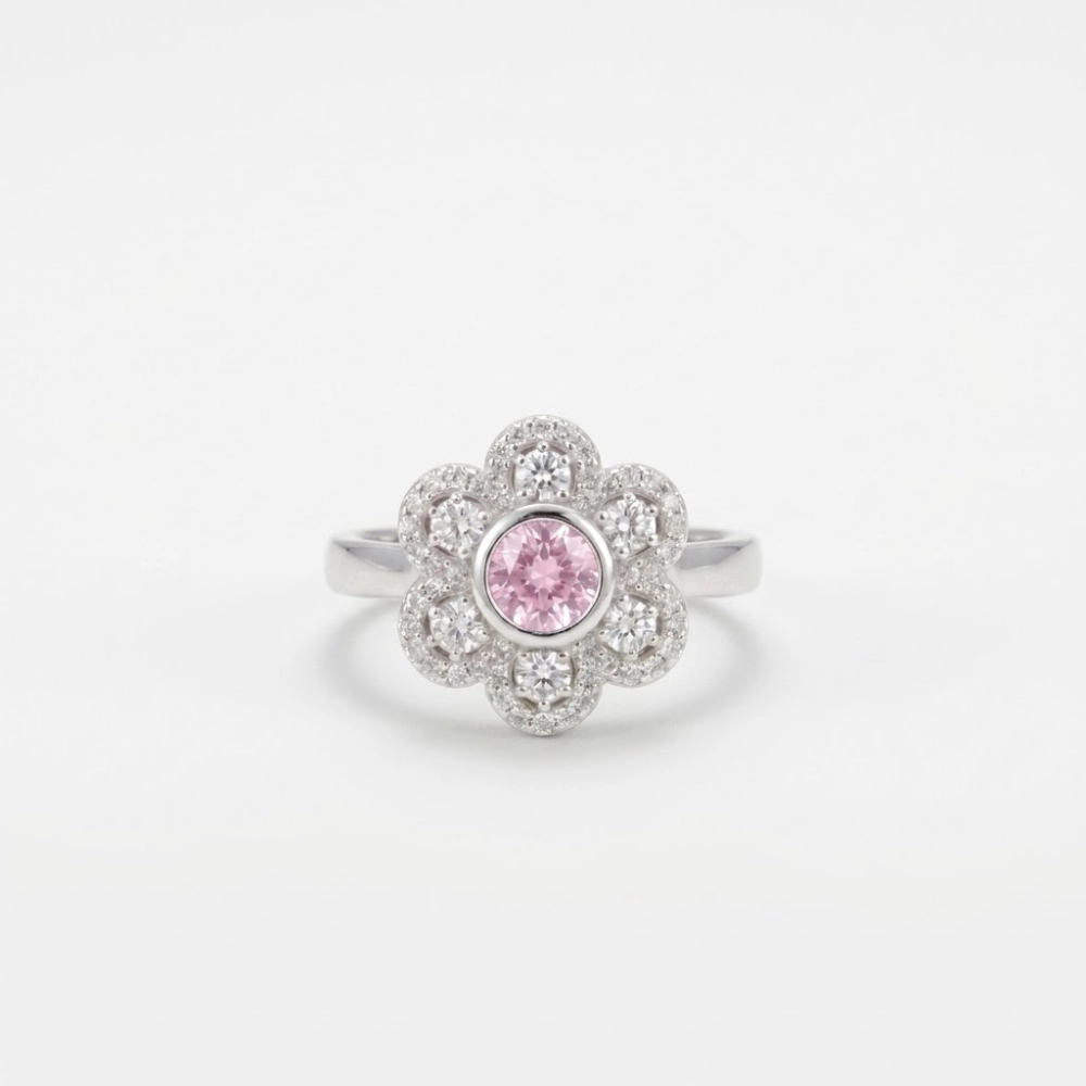 GDG jewels anello a fiore in argento con zirconi rosa - Image 3