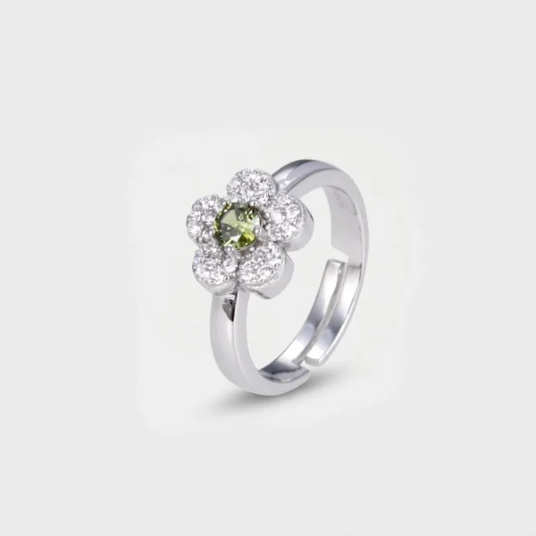 GDG jewels anello fiore in argento con zirconi verdi