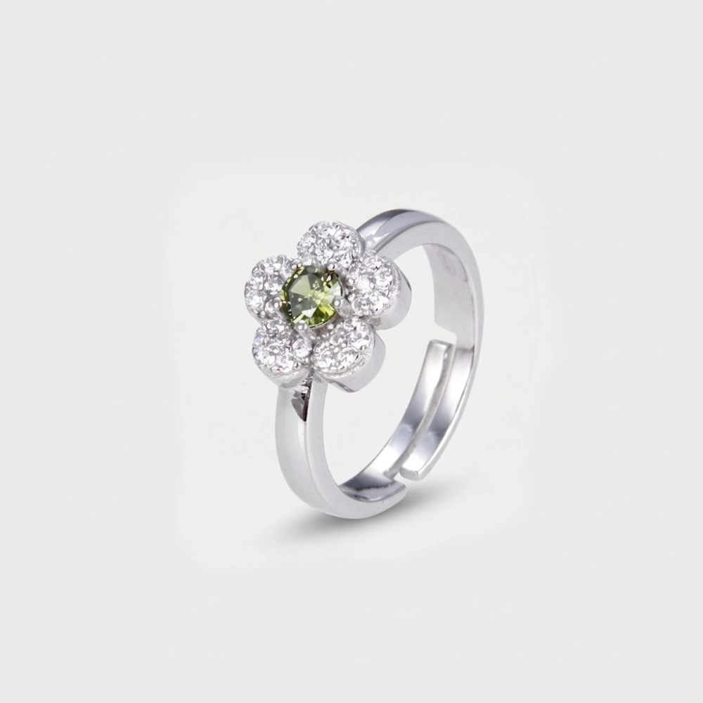 GDG jewels anello fiore in argento con zirconi verdi