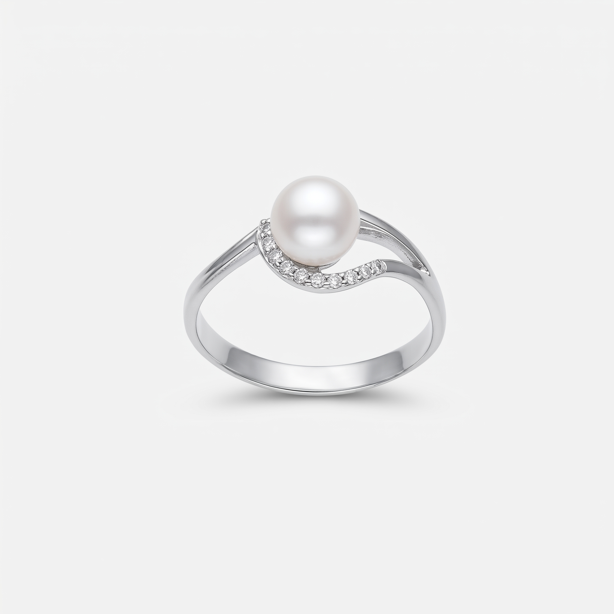 GDG Jewels anello in oro bianco con perla bianca e diamanti mis 16