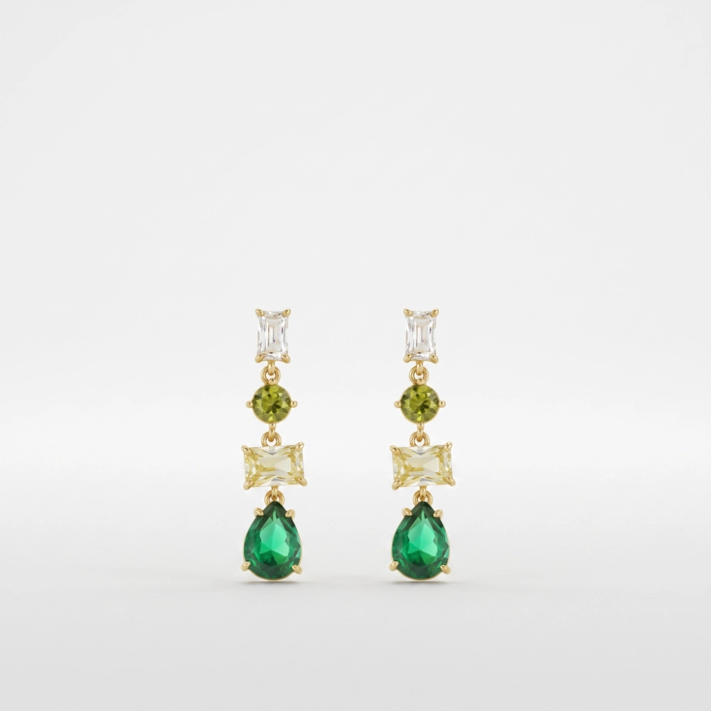 Cuori Milano Orecchini donna pendenti con zirconi verde smeraldo e bianchi