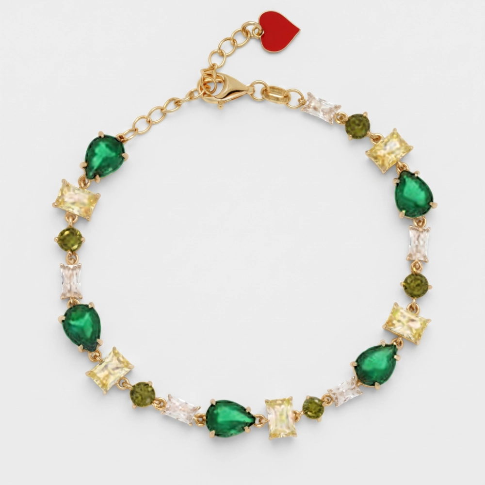 Cuori Milano Bracciale in argento con zirconi verde smeraldo e bianchi