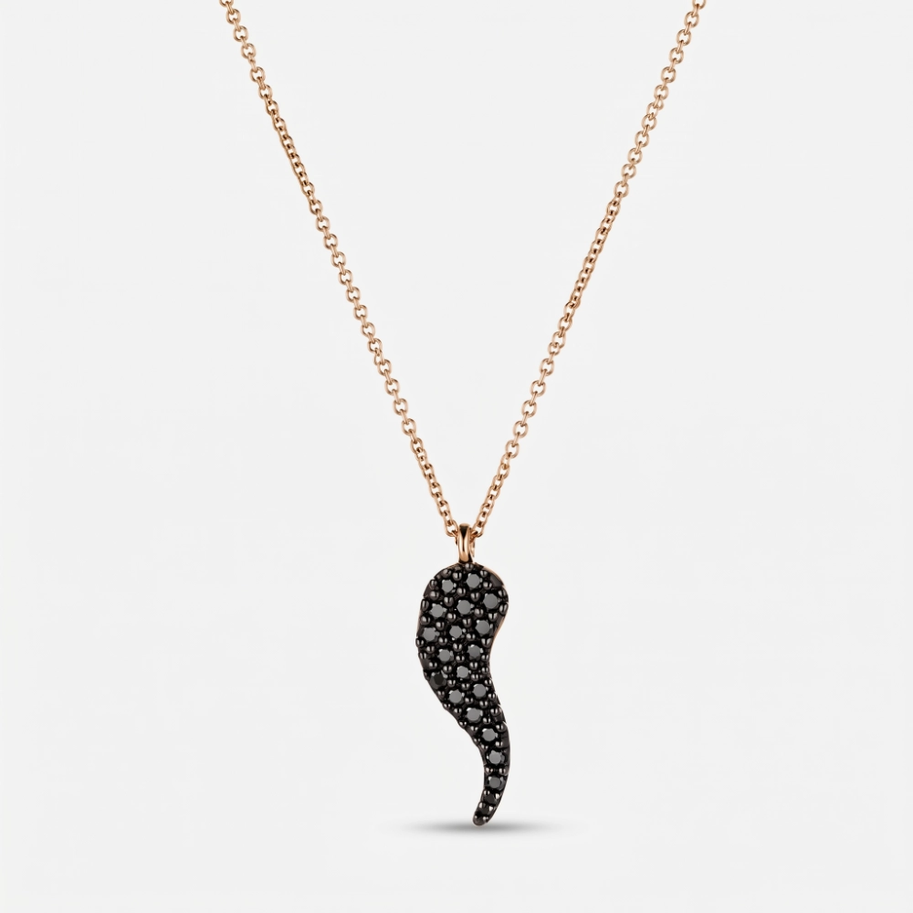 Dalù Collana a catena con corno in oro rosa con diamanti neri ct 0.16