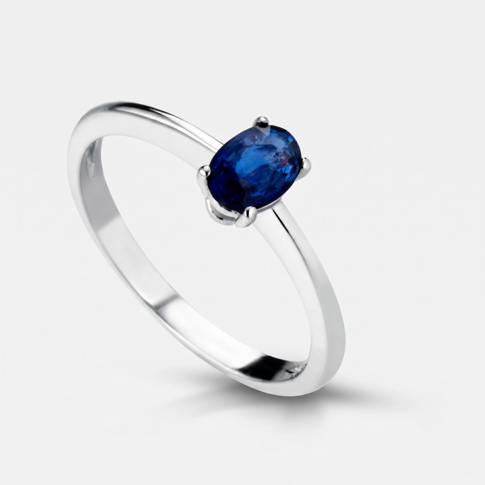 GDG Jewels anello in oro bianco con zaffiro blu misura 13