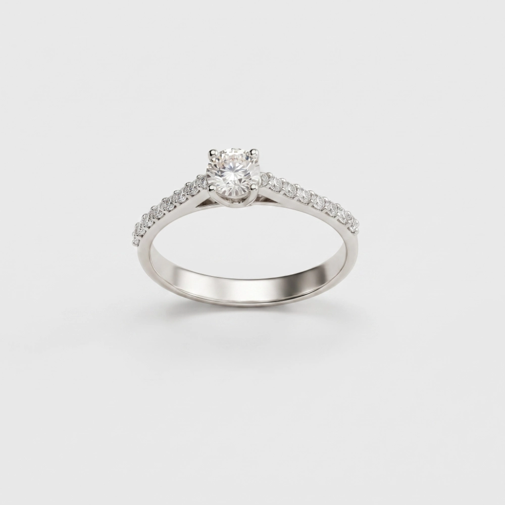 Anello oro bianco solitario con diamanti majeste