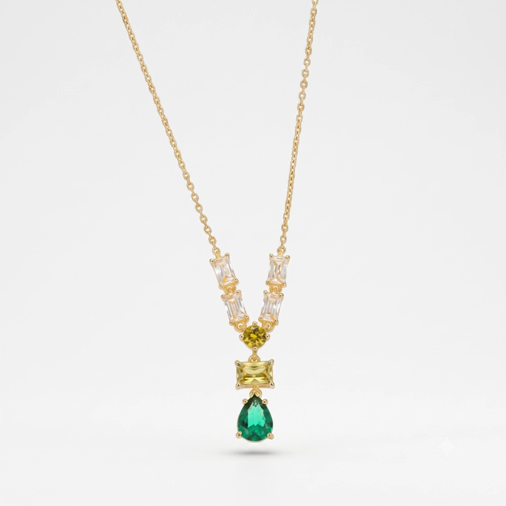 Cuori Milano Collana catena a goccia in argento con zirconi verdi smeraldo