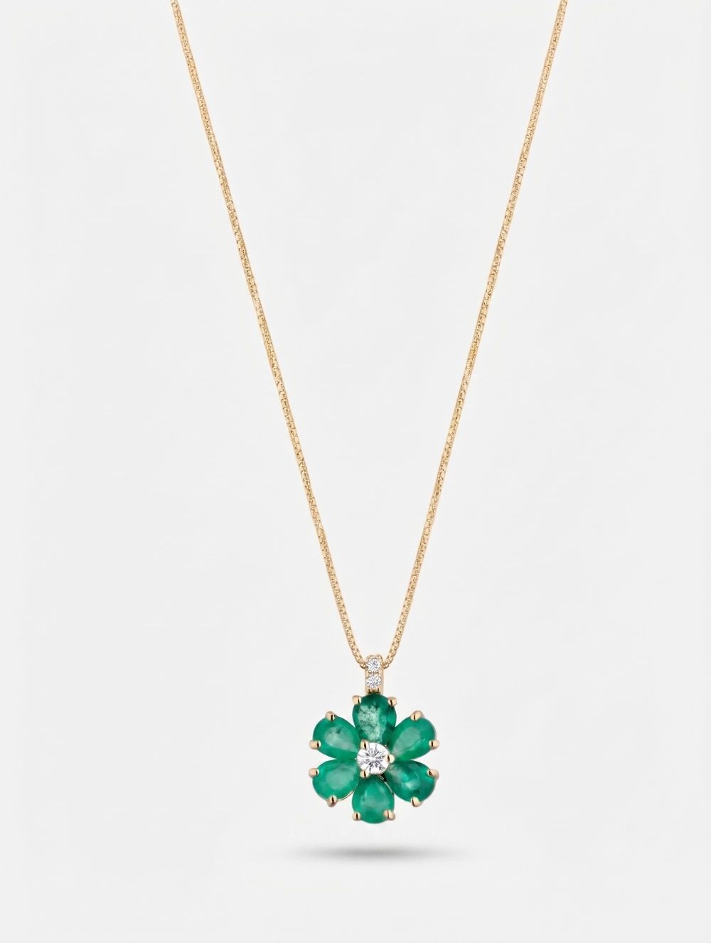 Dalù Collana veneziana con pendente fiore in oro giallo diamanti ct 0.08 e smeraldo ct 0.85
