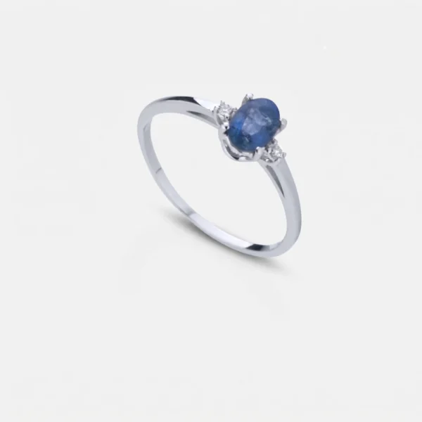 GDG Jewels anello in oro bianco con diamanti e zaffiri blu misura 16