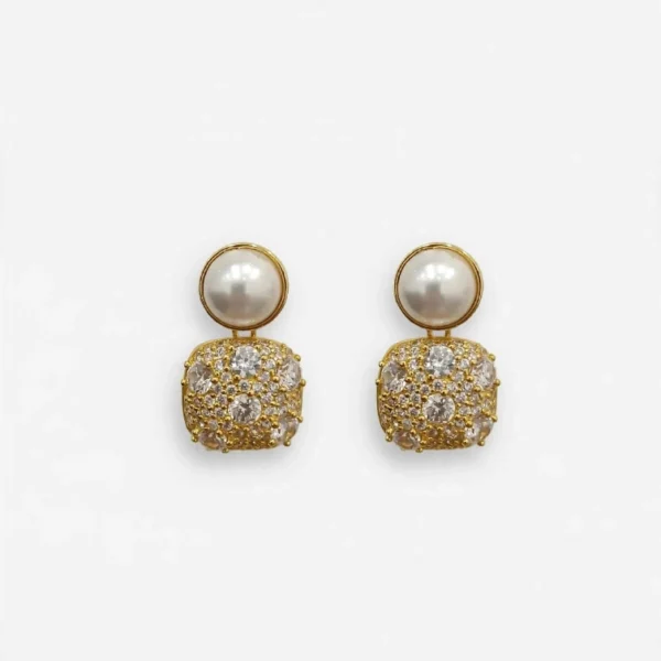 Cuori Milano Orecchini lobo con perla e pendente quadrato