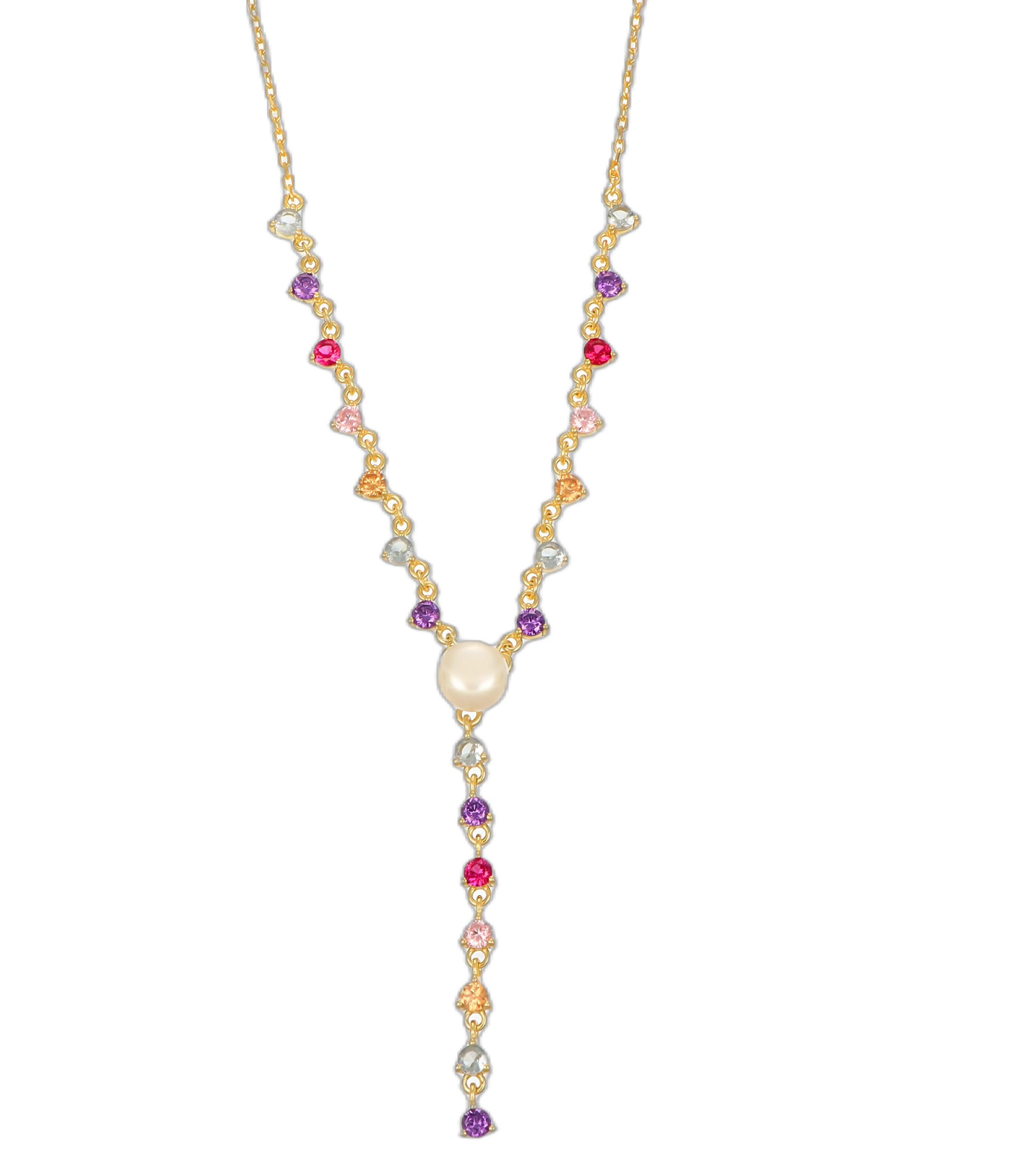 Cuori Milano Collana catena in argento con zirconi colorati e perla centrale