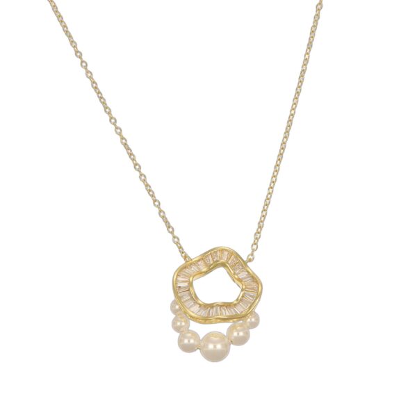 Cuori Milano Collana catena con ciondolo cerchio zirconi e perle bianche in argento