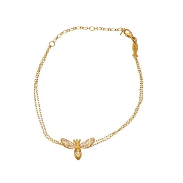 Kurshuni Bracciale catena con ape in argento e zirconi bianchi