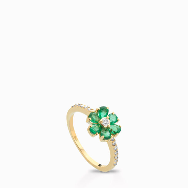 Dalù Anello in oro giallo con diamanti ct 0.18 e smeraldi