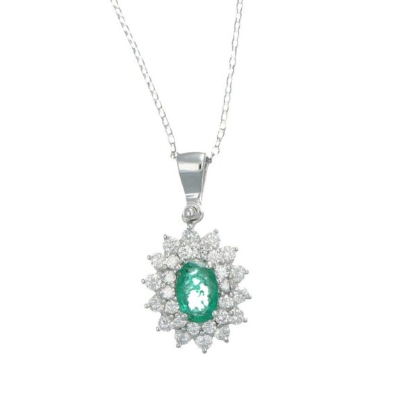 Dalù Collana a catena in oro bianco con diamanti ct 0.45 e smeraldi ct 52