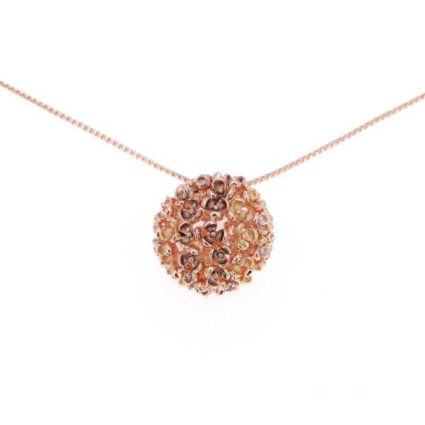 KLK collana lunga regolabile con pendente a sfera e fiorellini dipinti a mano in zama con finitura galvanica in oro rosa