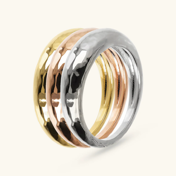 Etrusca Gioielli Anelli set fedine martellate in lega golden placcati oro