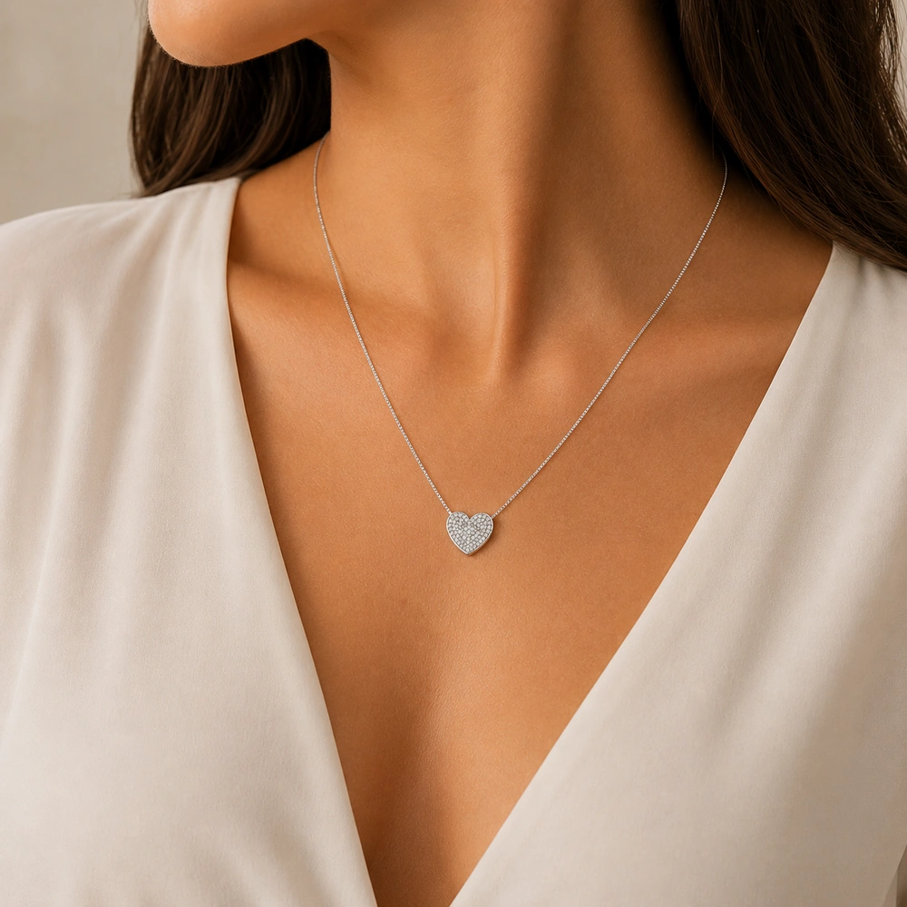I Gioielli Del Sole Collana veneziana con cuore in oro bianco e diamanti - Image 2
