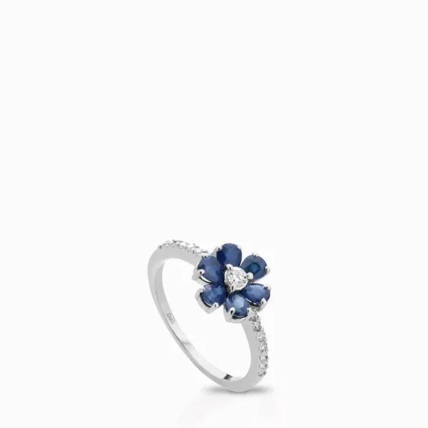 Dalù Anello in oro bianco con diamanti ct 0.18 e zaffiri blu ct 1.12