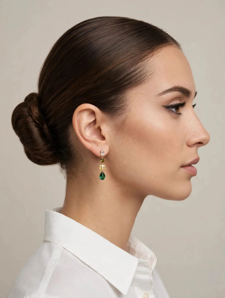 Cuori Milano Orecchini donna pendenti con zirconi verde smeraldo e bianchi - Image 2