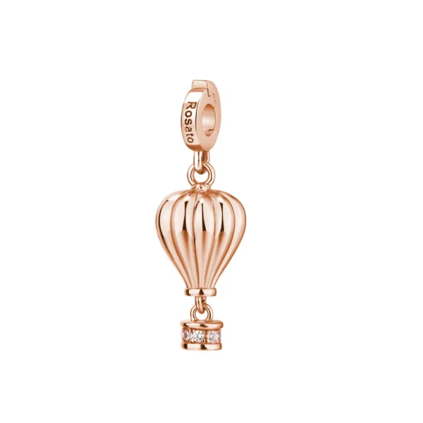 Rosato charm mongolfiera in argento dorato con zirconi bianchi