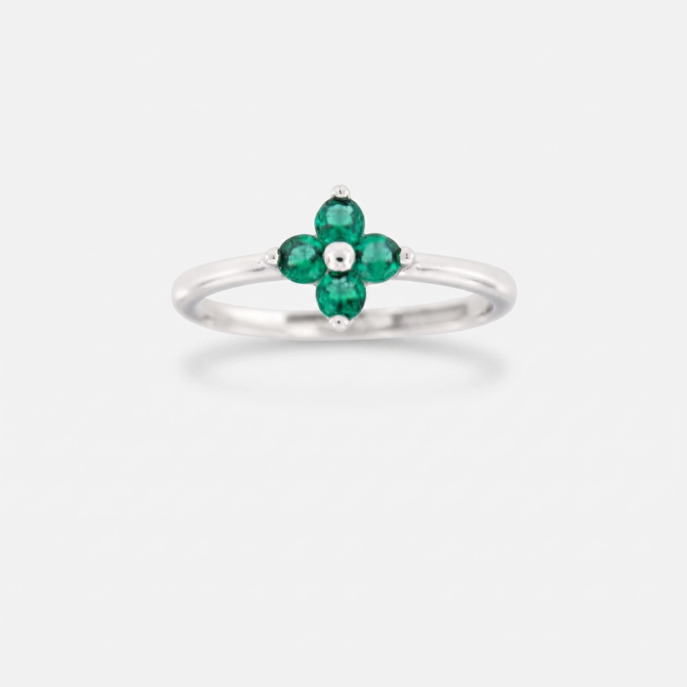 GDG Jewels anello in argento con fiore e zirconi verde smeraldo