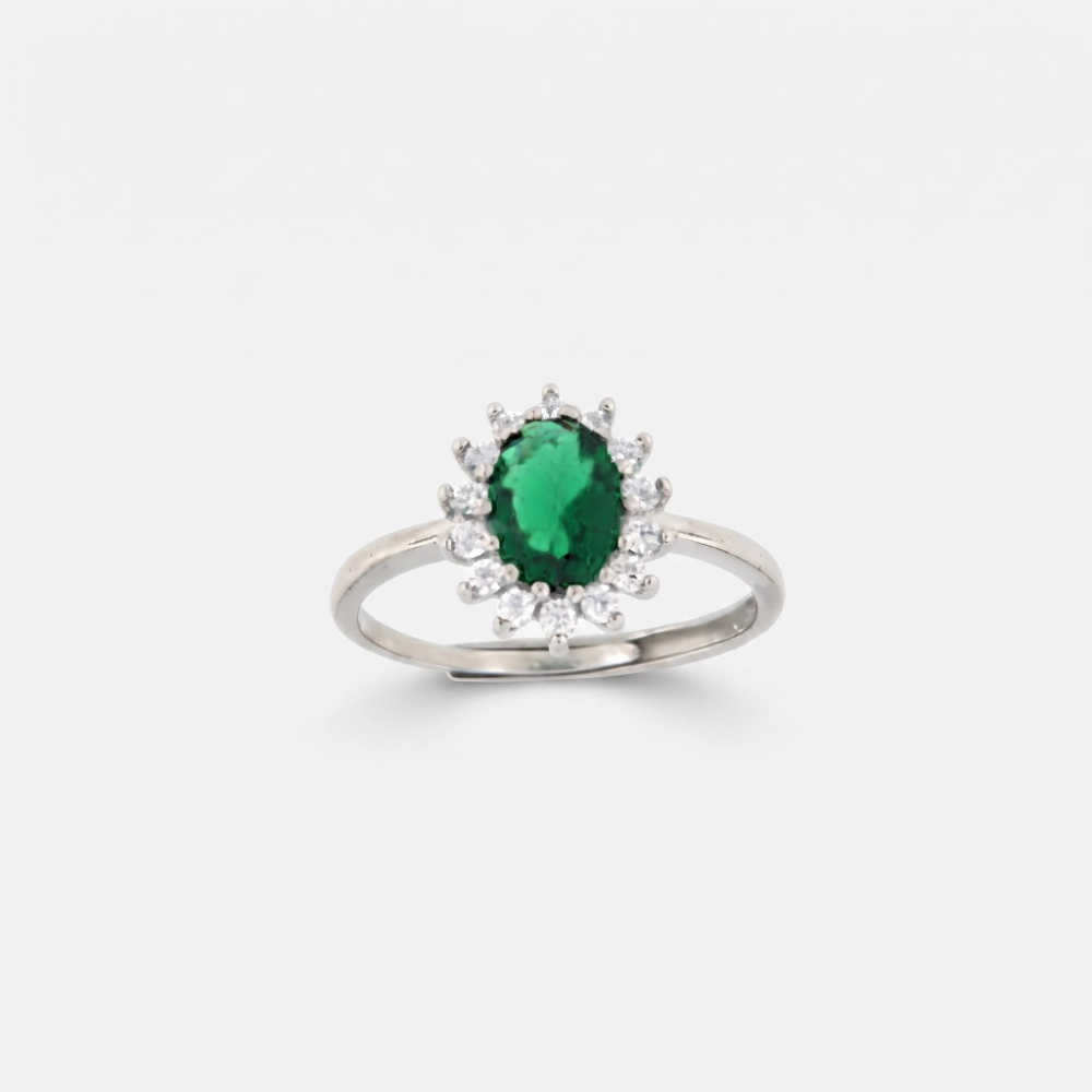 GDG Jewels anello solitario in argento con zircone verde smeraldo