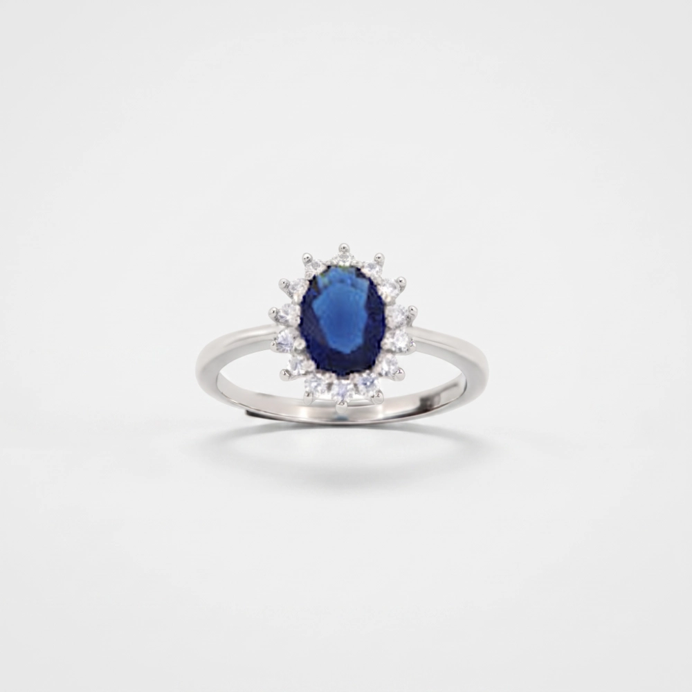 GDG Jewels anello solitario in argento con zircone blu