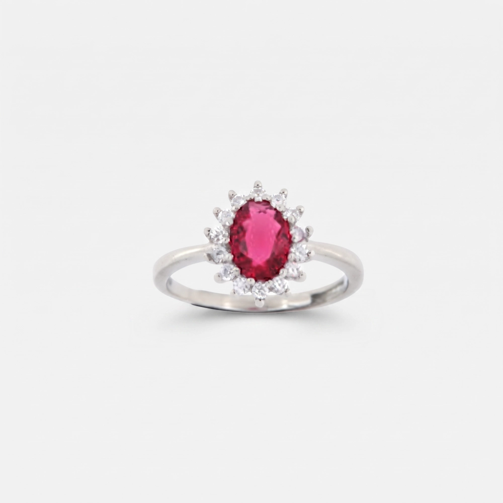 GDG Jewels anello solitario in argento con zircone rosso rubino