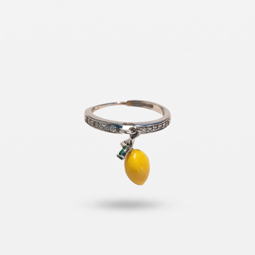 GDG Jewels anello in argento con zirconi bianchi e ciondolo limone
