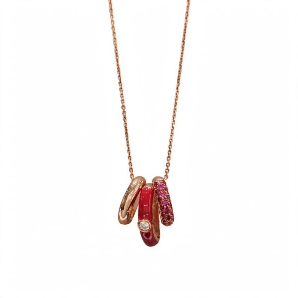 Labrioro Collana catena con ciondolo smaltato in argento con zirconi rossi